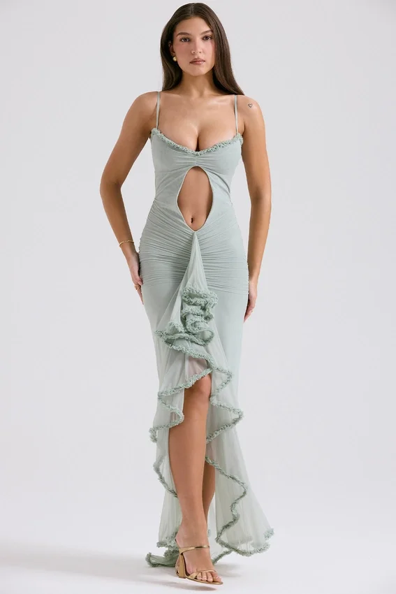 Gabriella Pistachio Ruffled Front Gown Gabriella Pistachio Ruffled Front Gown
