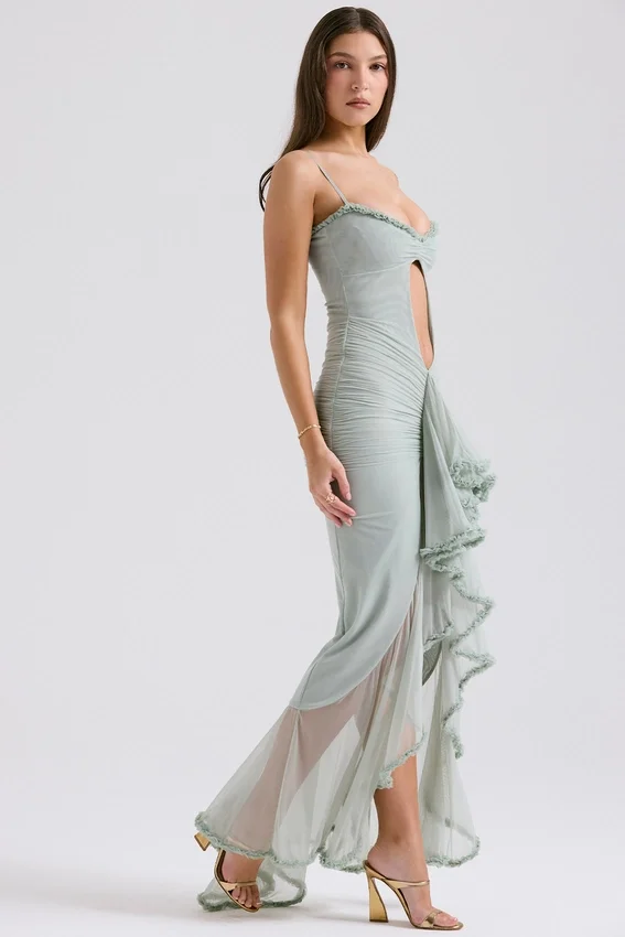 Gabriella Pistachio Ruffled Front Gown Gabriella Pistachio Ruffled Front Gown