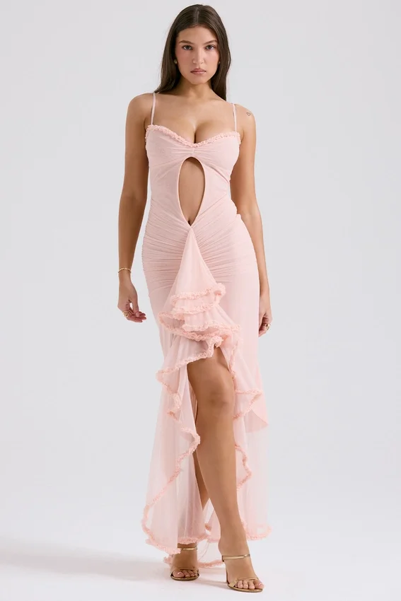 Gabriella Soft Peach Ruffled Front Gown Gabriella Soft Peach Ruffled Front Gown