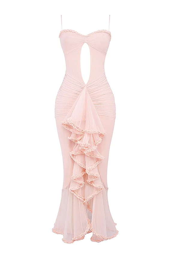 Gabriella Soft Peach Ruffled Front Gown Gabriella Soft Peach Ruffled Front Gown