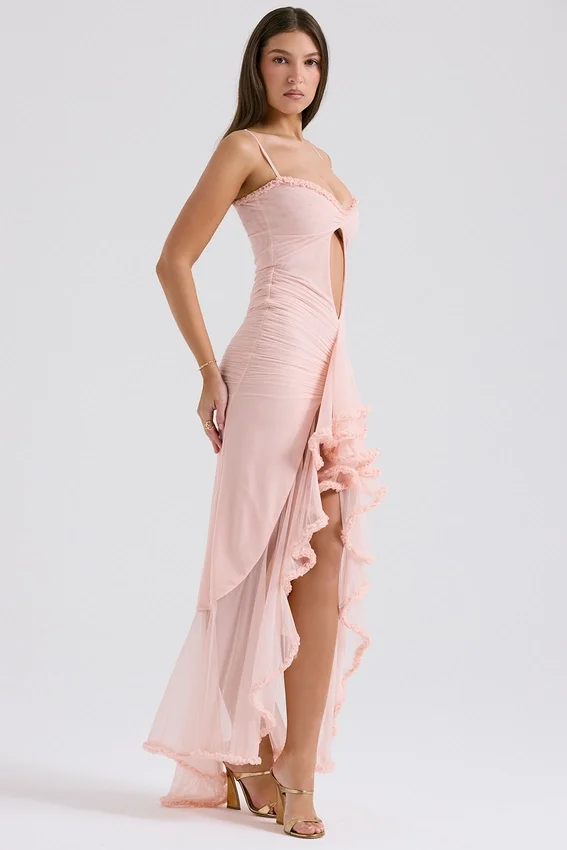 Gabriella Soft Peach Ruffled Front Gown Gabriella Soft Peach Ruffled Front Gown