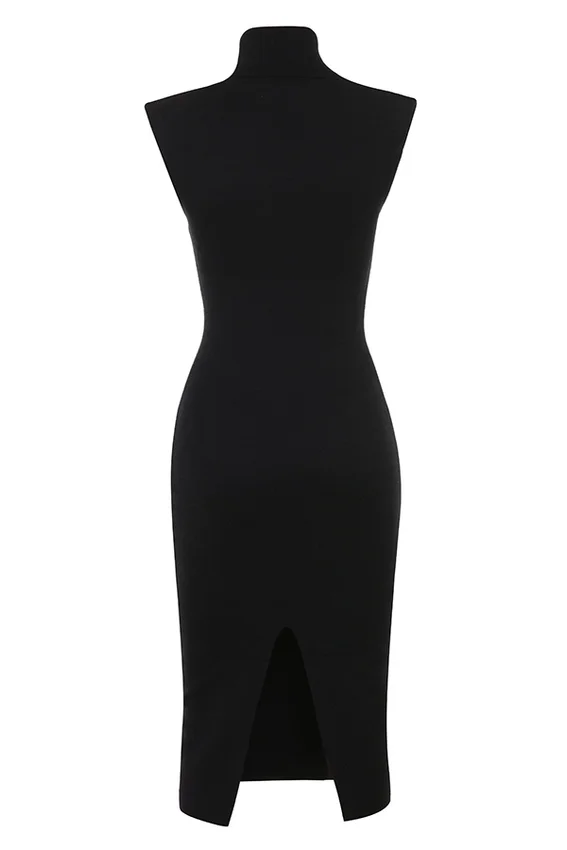 Gaia Black Cashmere Blend Turtle Neck Midi Dress Gaia Black Cashmere Blend Turtle Neck Midi Dress