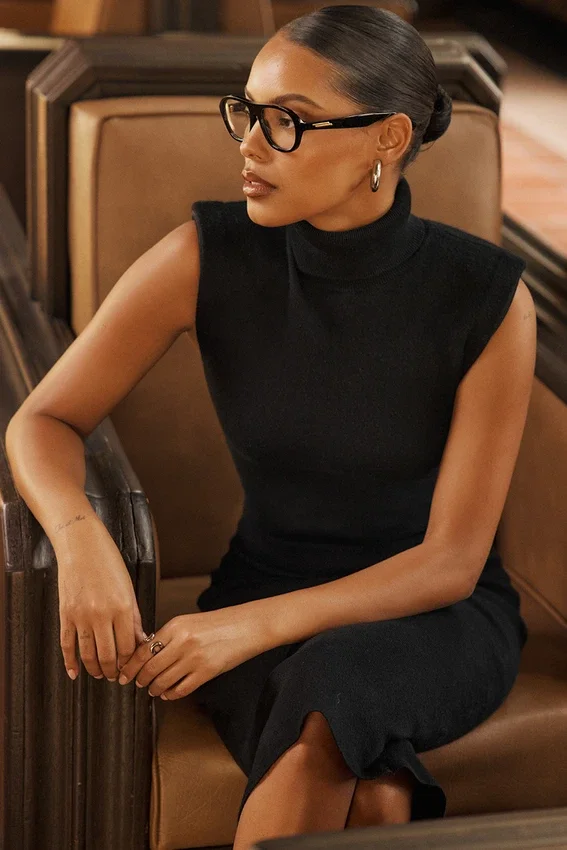 Gaia Black Cashmere Blend Turtle Neck Midi Dress Gaia Black Cashmere Blend Turtle Neck Midi Dress