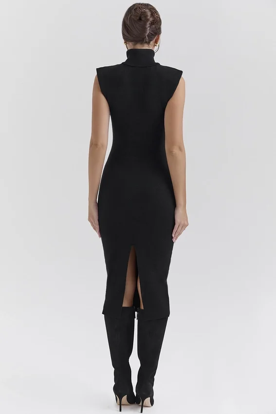 Gaia Black Cashmere Blend Turtle Neck Midi Dress Gaia Black Cashmere Blend Turtle Neck Midi Dress