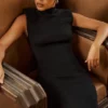 Gaia Black Cashmere Blend Turtle Neck Midi Dress Gaia Black Cashmere Blend Turtle Neck Midi Dress