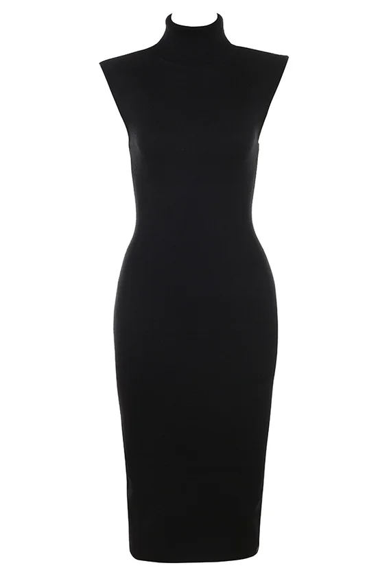 Gaia Black Cashmere Blend Turtle Neck Midi Dress Gaia Black Cashmere Blend Turtle Neck Midi Dress