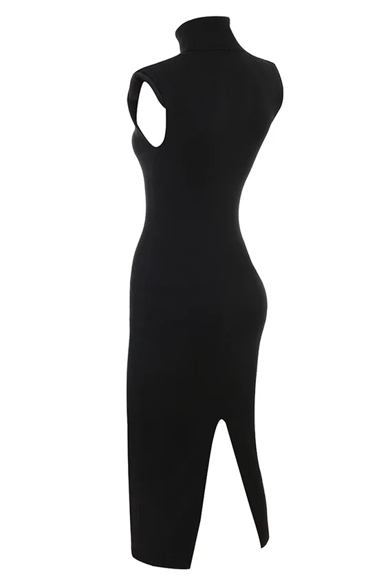 Gaia Black Cashmere Blend Turtle Neck Midi Dress Gaia Black Cashmere Blend Turtle Neck Midi Dress