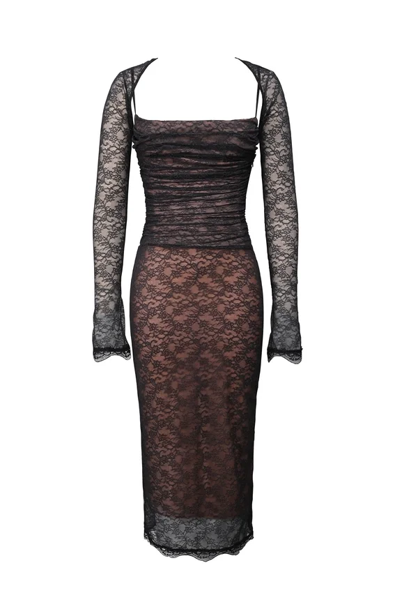 Gaia Black Lace Corset Midi Dress Gaia Black Lace Corset Midi Dress