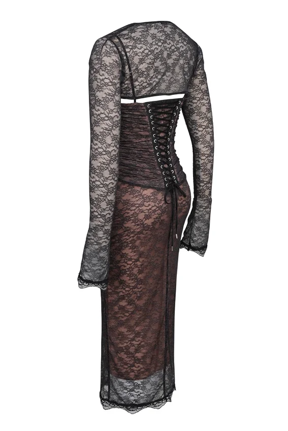 Gaia Black Lace Corset Midi Dress Gaia Black Lace Corset Midi Dress