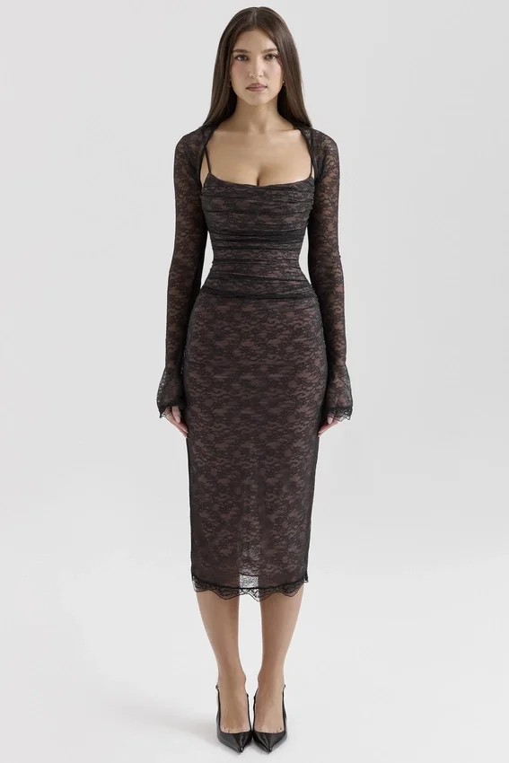 Gaia Black Lace Corset Midi Dress Gaia Black Lace Corset Midi Dress