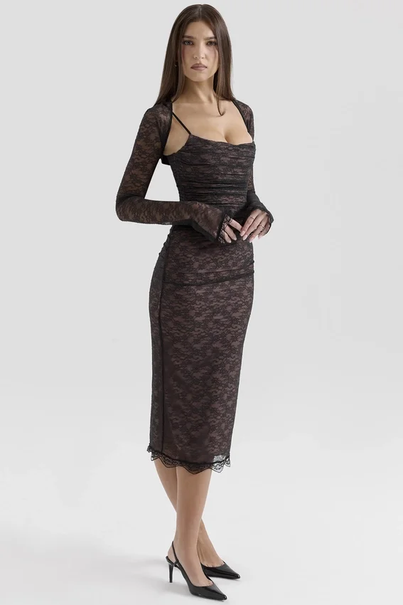 Gaia Black Lace Corset Midi Dress Gaia Black Lace Corset Midi Dress