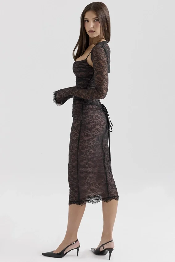 Gaia Black Lace Corset Midi Dress Gaia Black Lace Corset Midi Dress