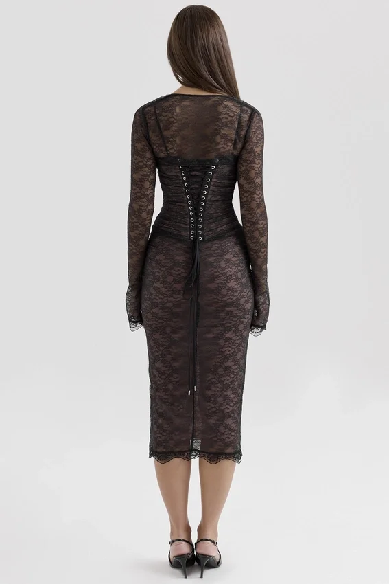 Gaia Black Lace Corset Midi Dress Gaia Black Lace Corset Midi Dress