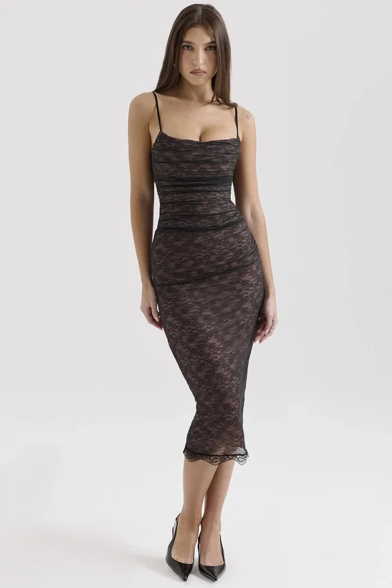 Gaia Black Lace Corset Midi Dress Gaia Black Lace Corset Midi Dress