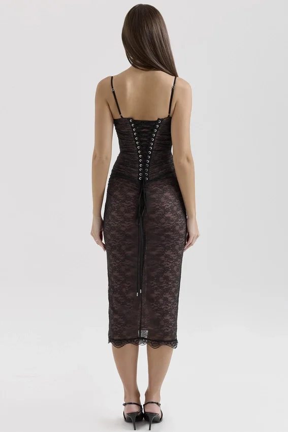 Gaia Black Lace Corset Midi Dress Gaia Black Lace Corset Midi Dress