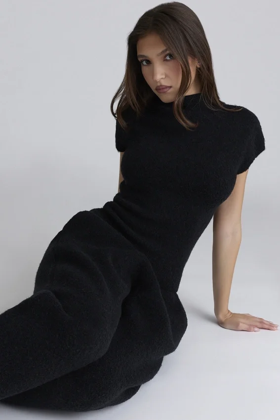 Caia Black Wool Boucle Knit Top Caia Black Wool Boucle Knit Top