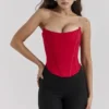 Genevieve Scarlet Satin Lace Back Corset