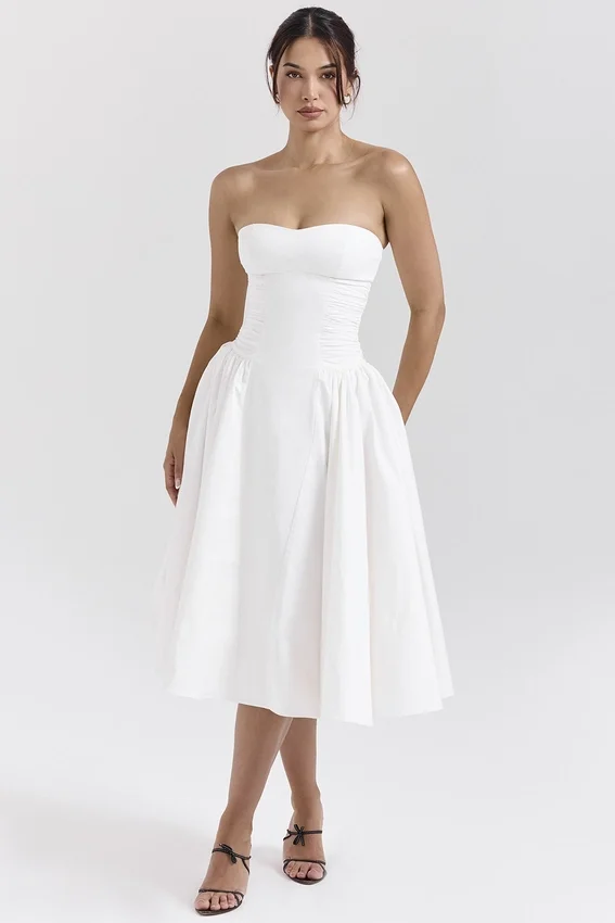 Georgiana White Cotton Strapless Midi Sundress Georgiana White Cotton Strapless Midi Sundress