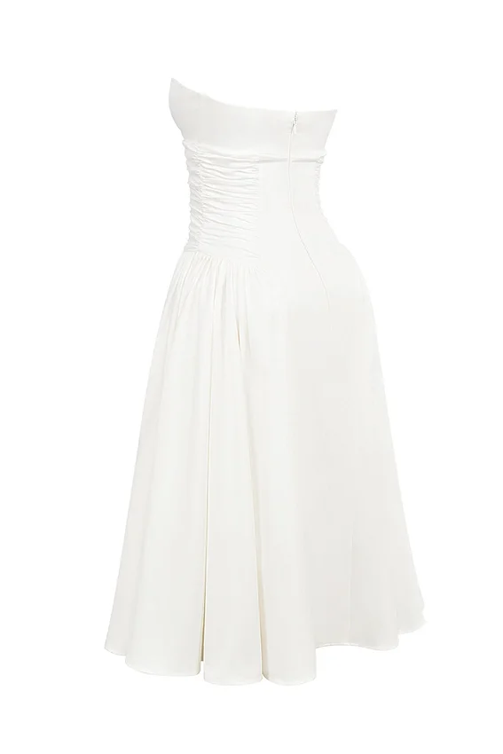 Georgiana White Cotton Strapless Midi Sundress Georgiana White Cotton Strapless Midi Sundress