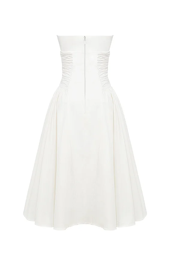 Georgiana White Cotton Strapless Midi Sundress Georgiana White Cotton Strapless Midi Sundress