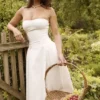 Georgiana White Cotton Strapless Midi Sundress Georgiana White Cotton Strapless Midi Sundress