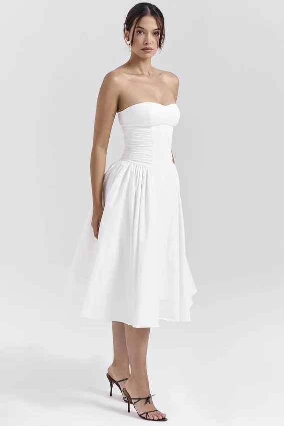 Georgiana White Cotton Strapless Midi Sundress Georgiana White Cotton Strapless Midi Sundress