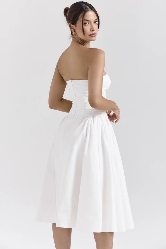 Georgiana White Cotton Strapless Midi Sundress Georgiana White Cotton Strapless Midi Sundress