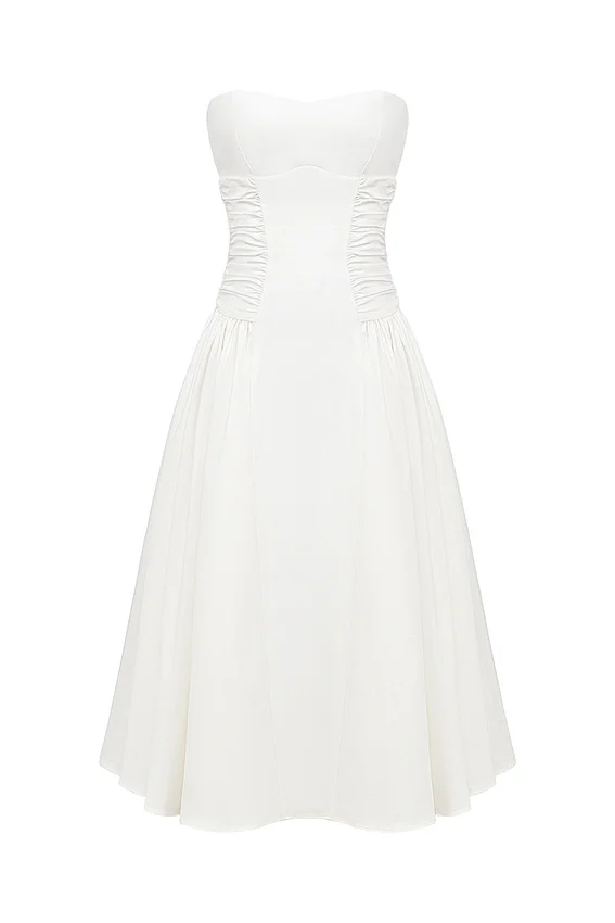 Georgiana White Cotton Strapless Midi Sundress Georgiana White Cotton Strapless Midi Sundress