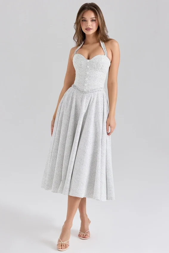 Georgie Cotton Halter Neck Polka Dot Print Midi Dress Georgie Cotton Halter Neck Polka Dot Print Midi Dress