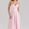Georgie Pink Rose Print Stretch Cotton Halter Neck Midi Dress Georgie Pink Rose Print Stretch Cotton Halter Neck Midi Dress