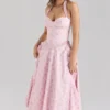 Georgie Pink Rose Print Stretch Cotton Halter Neck Midi Dress Georgie Pink Rose Print Stretch Cotton Halter Neck Midi Dress