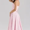 Georgie Pink Rose Print Stretch Cotton Halter Neck Midi Dress Georgie Pink Rose Print Stretch Cotton Halter Neck Midi Dress