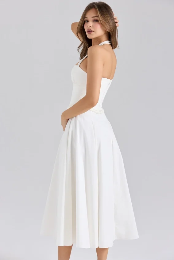 Georgie White Stretch Cotton Halter Neck Midi Dress Georgie White Stretch Cotton Halter Neck Midi Dress