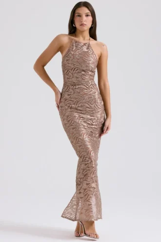Giada Rose Gold Embroidered Sequinned Gown Giada Rose Gold Embroidered Sequinned Gown