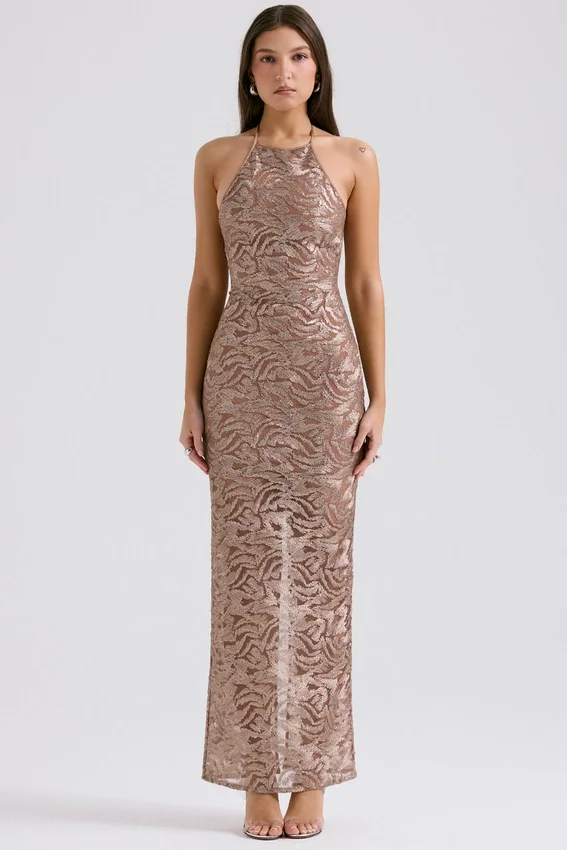 Giada Rose Gold Embroidered Sequinned Gown Giada Rose Gold Embroidered Sequinned Gown