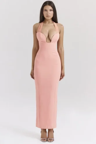 Gianina Sorbet Crepe Halter Maxi Dress