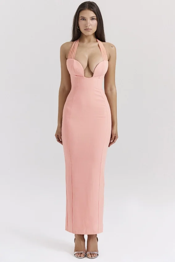 Gianina Sorbet Crepe Halter Maxi Dress Gianina Sorbet Crepe Halter Maxi Dress