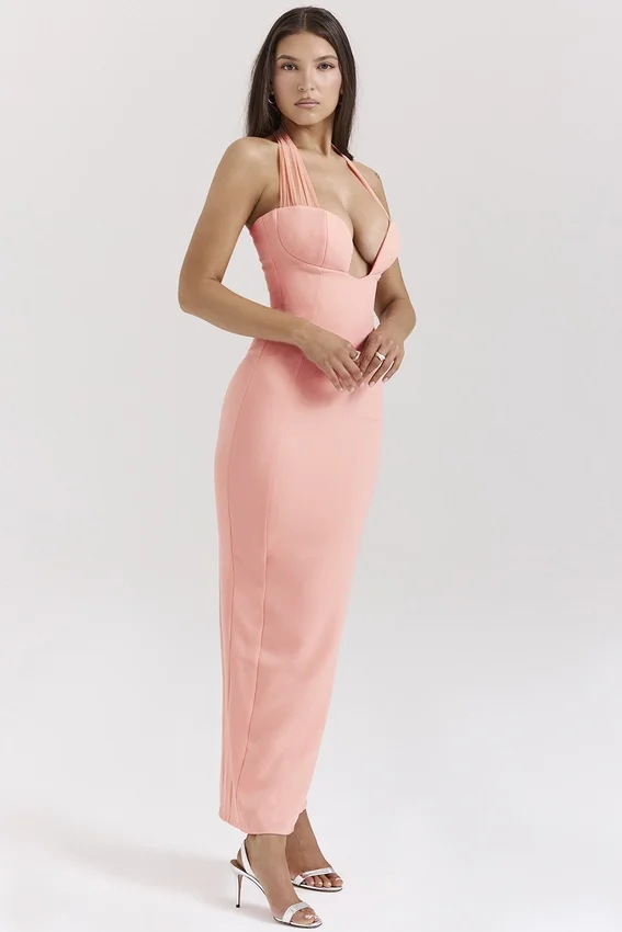 Gianina Sorbet Crepe Halter Maxi Dress Gianina Sorbet Crepe Halter Maxi Dress