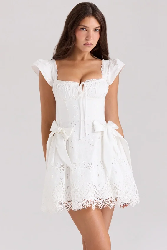 Giglio White Broderie Anglais Frill Mini Dress Giglio White Broderie Anglais Frill Mini Dress