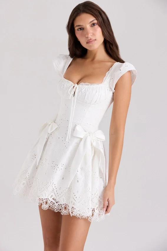 Giglio White Broderie Anglais Frill Mini Dress Giglio White Broderie Anglais Frill Mini Dress