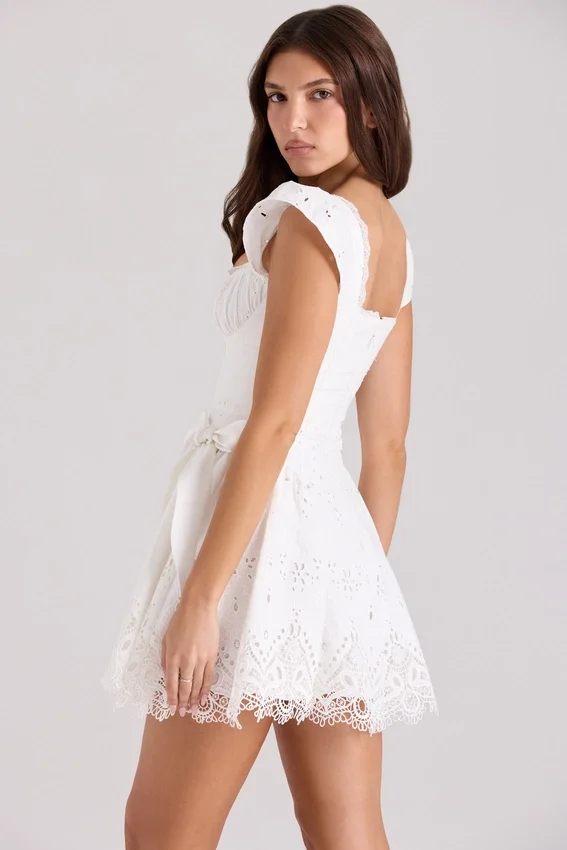 Giglio White Broderie Anglais Frill Mini Dress Giglio White Broderie Anglais Frill Mini Dress