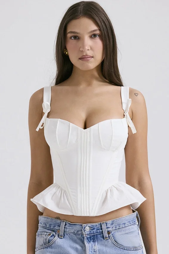 Gigou White Peplum Cotton Corset Gigou White Peplum Cotton Corset