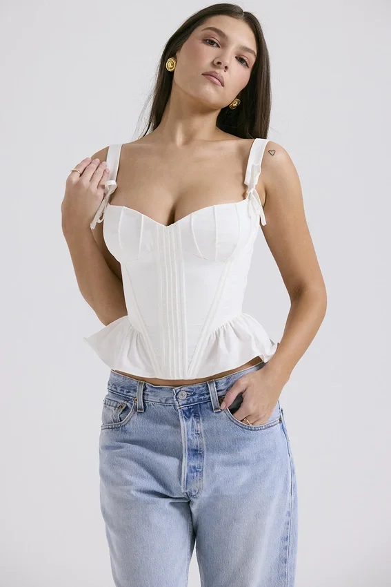 Gigou White Peplum Cotton Corset Gigou White Peplum Cotton Corset