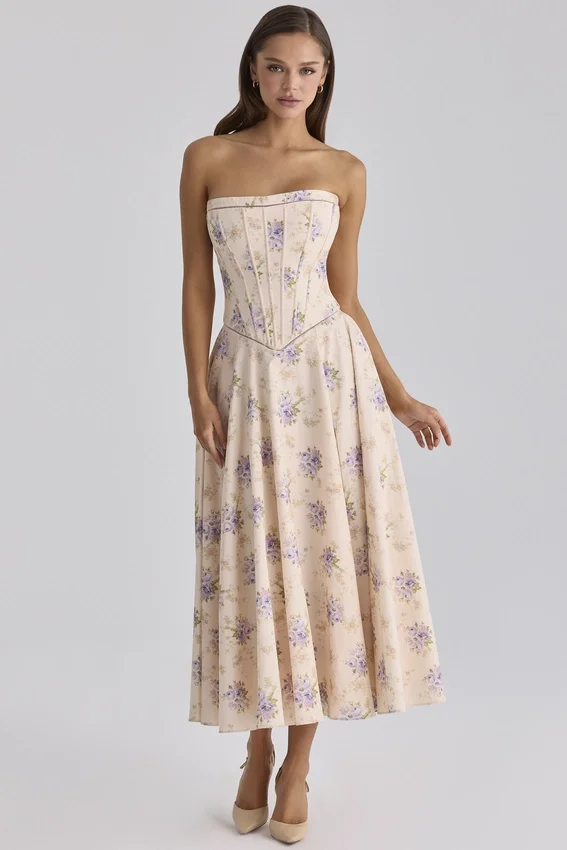 Gina Ivory Sweet Peony Floral Print Strapless Maxi Dress Gina Ivory Sweet Peony Floral Print Strapless Maxi Dress