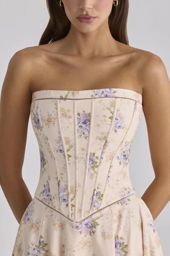 Gina Ivory Sweet Peony Floral Print Strapless Maxi Dress Gina Ivory Sweet Peony Floral Print Strapless Maxi Dress