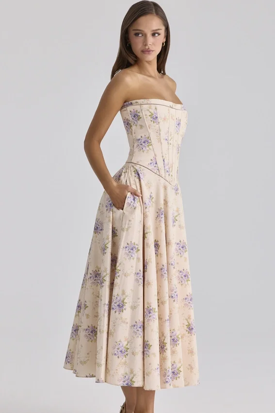 Gina Ivory Sweet Peony Floral Print Strapless Maxi Dress Gina Ivory Sweet Peony Floral Print Strapless Maxi Dress