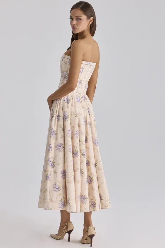 Gina Ivory Sweet Peony Floral Print Strapless Maxi Dress Gina Ivory Sweet Peony Floral Print Strapless Maxi Dress