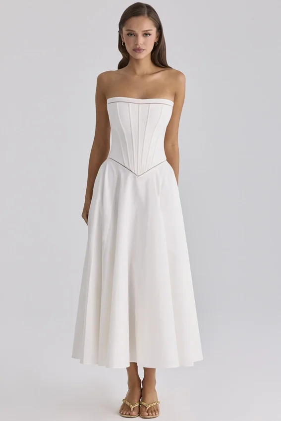 Gina White Cotton Strapless Maxi Dress Gina White Cotton Strapless Maxi Dress