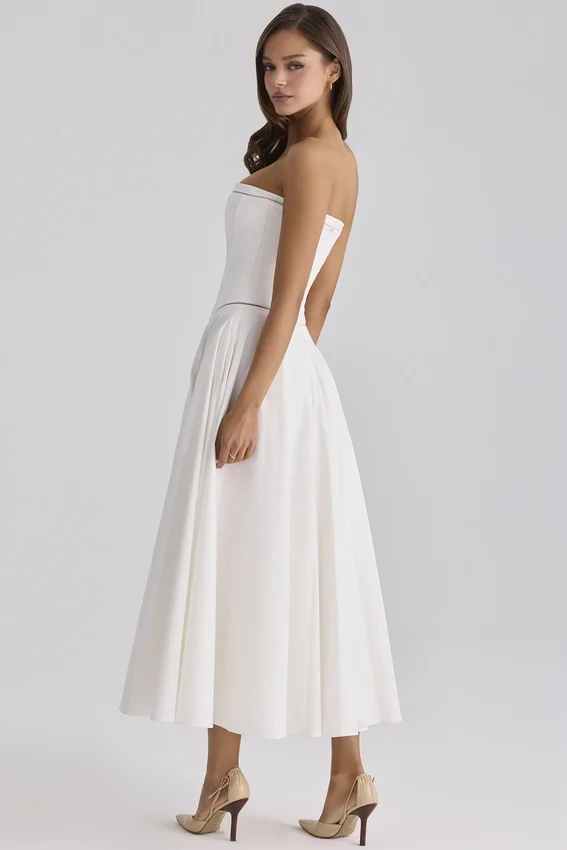 Gina White Cotton Strapless Maxi Dress Gina White Cotton Strapless Maxi Dress