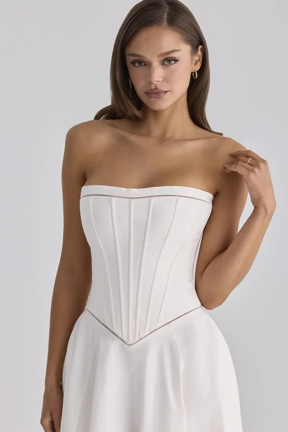 Gina White Cotton Strapless Maxi Dress Gina White Cotton Strapless Maxi Dress